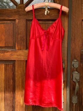 Vintage Red Satin Chemise with Front Tie